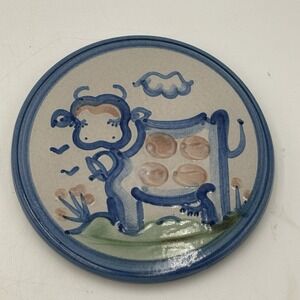 M. A. Hadley Studio Art Pottery Cow Round Trivet Blue Cottage Farmhouse Kitchen